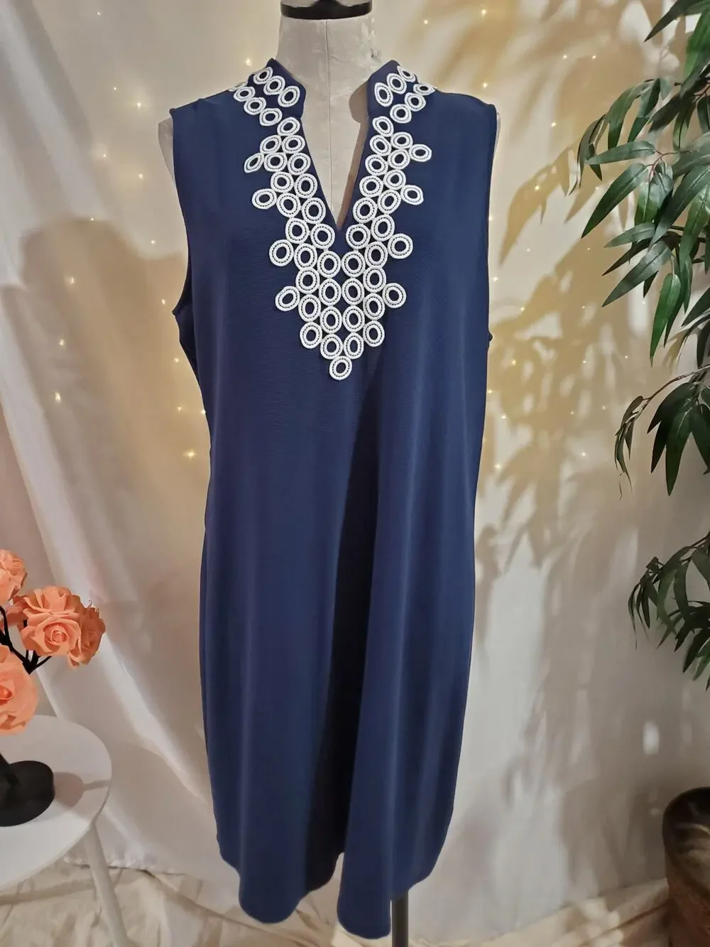 Charter Club Woman Split Neck Circle Stretch Sleeveless Dress Plus Size 1X Blue